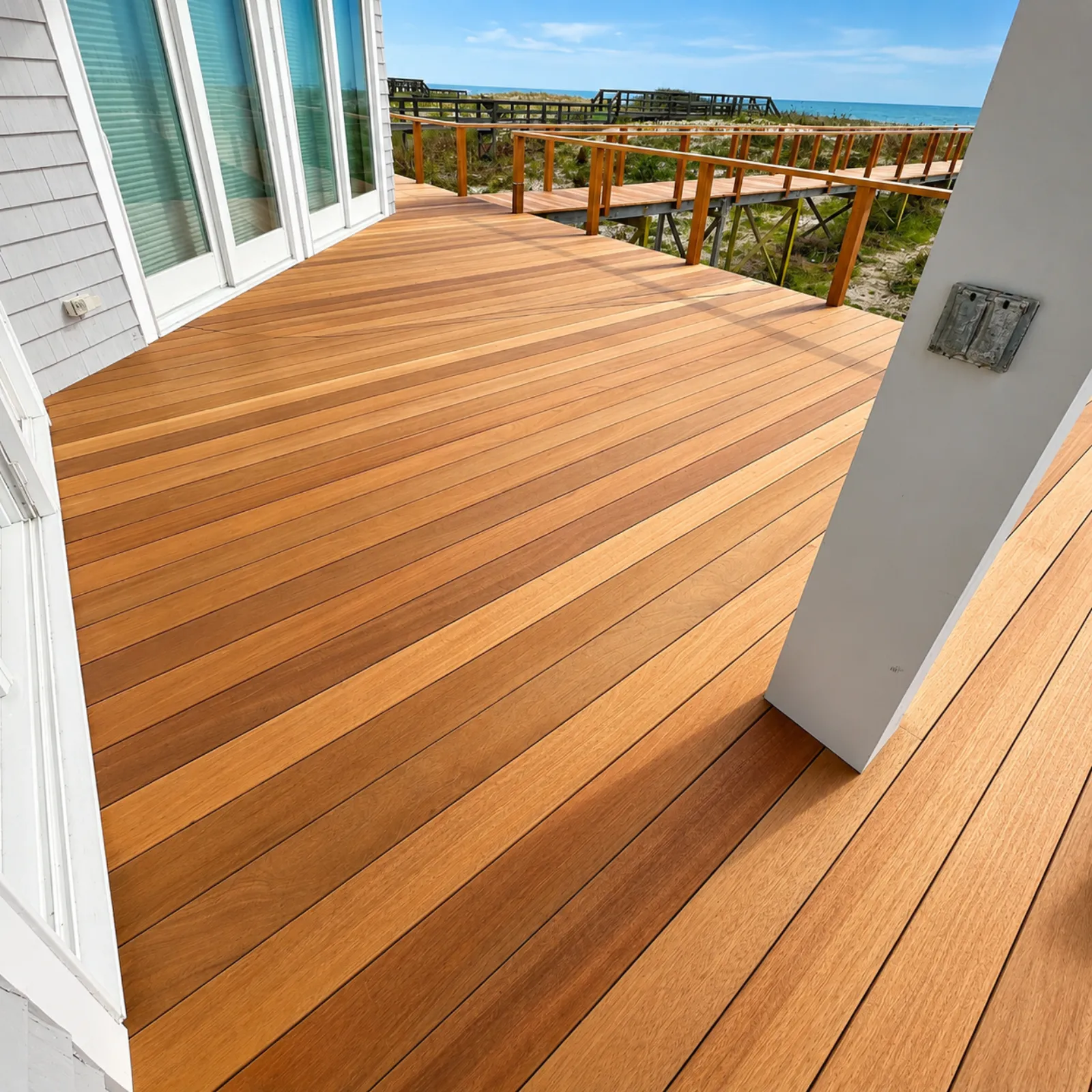 Custom-built oceanfront deck in The Hamptons by Linas Construction